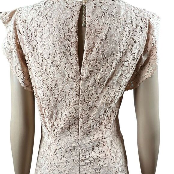 Zara Basic Collection Pink Lace Midi Dress Sleeveless Ruffle Trim Size M (040) - Picture 8 of 16